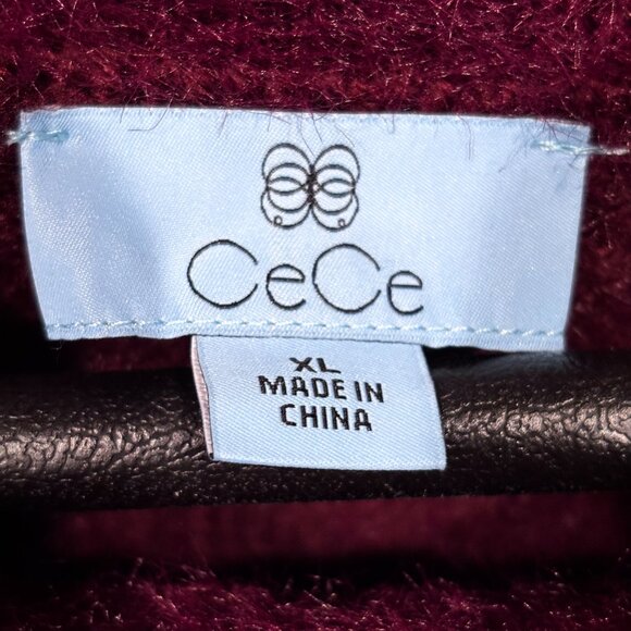 CeCe Women's Burgundy Short Sleeve Mock Neck Eyelash Knit sweater SZ: XL - Picture 13 of 13